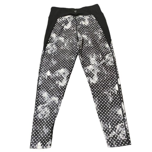 Betsey Johnson Performance Wm’s Sz Med Black White Polka Dot Cropped Leggings - Picture 2 of 5